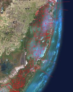 Boating tracks on GPS map for Biscayne Bay