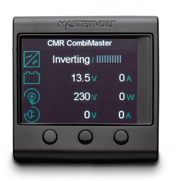 The image is showing the specifications of a Mastervolt CombiMaster inverter, which converts 230V AC to 13.5V DC.