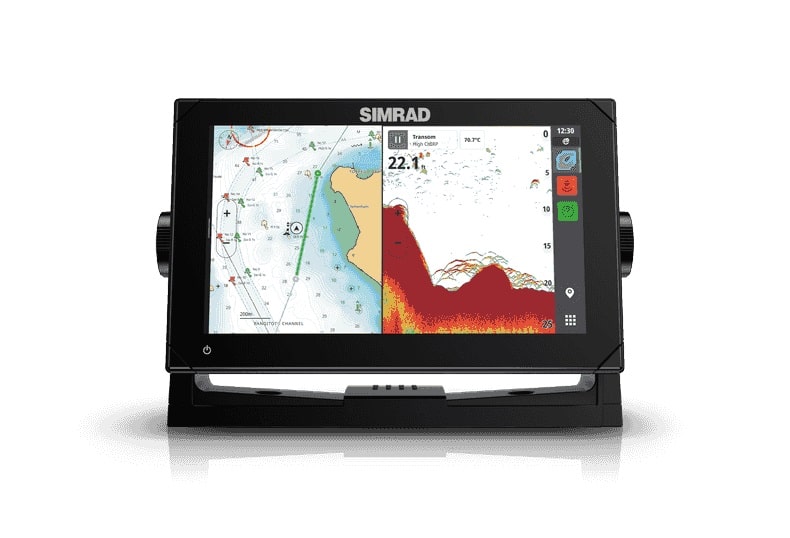 The person is attaching a SIMRAD transom to a boat at 12:30 on January 22nd.